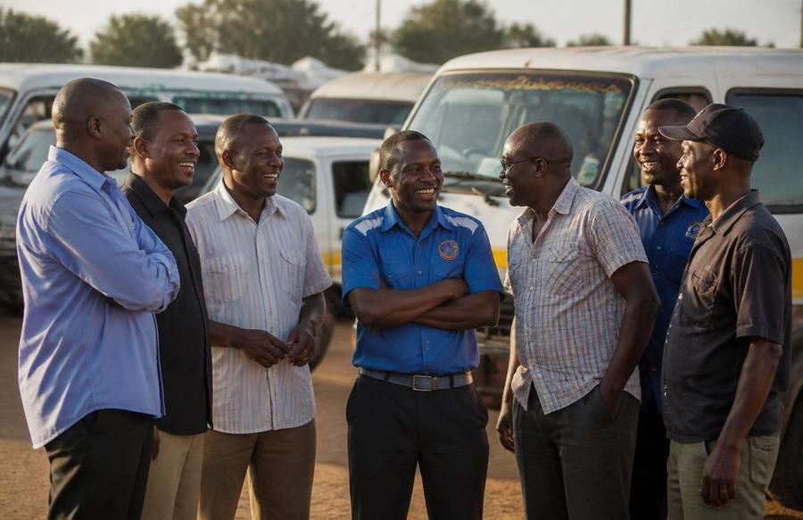Group of African professional drivers standing together